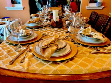 Dinner table set for holidays and family