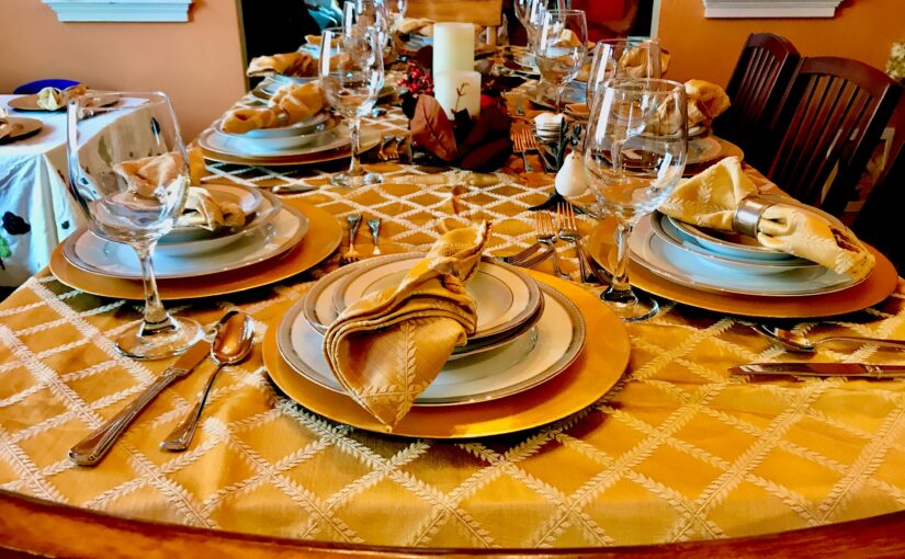 Dinner table set for holidays and family